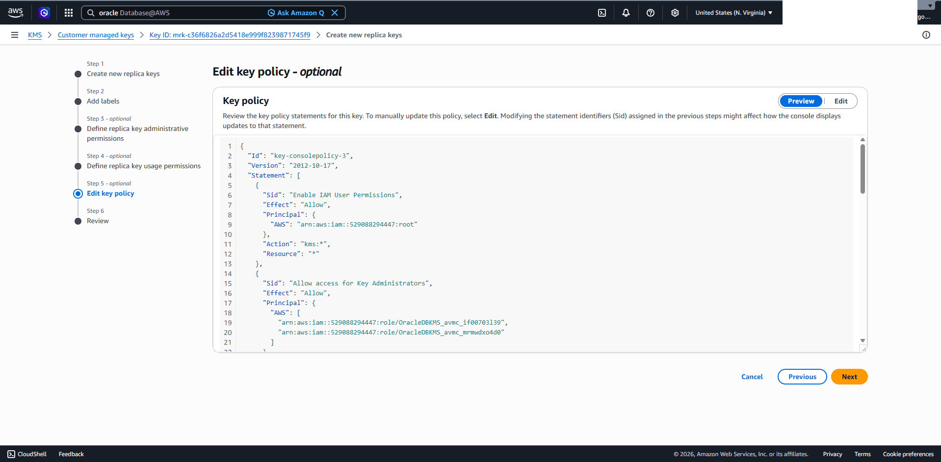 This screenshot shows how to enable the multi-region key in AWS KMS.