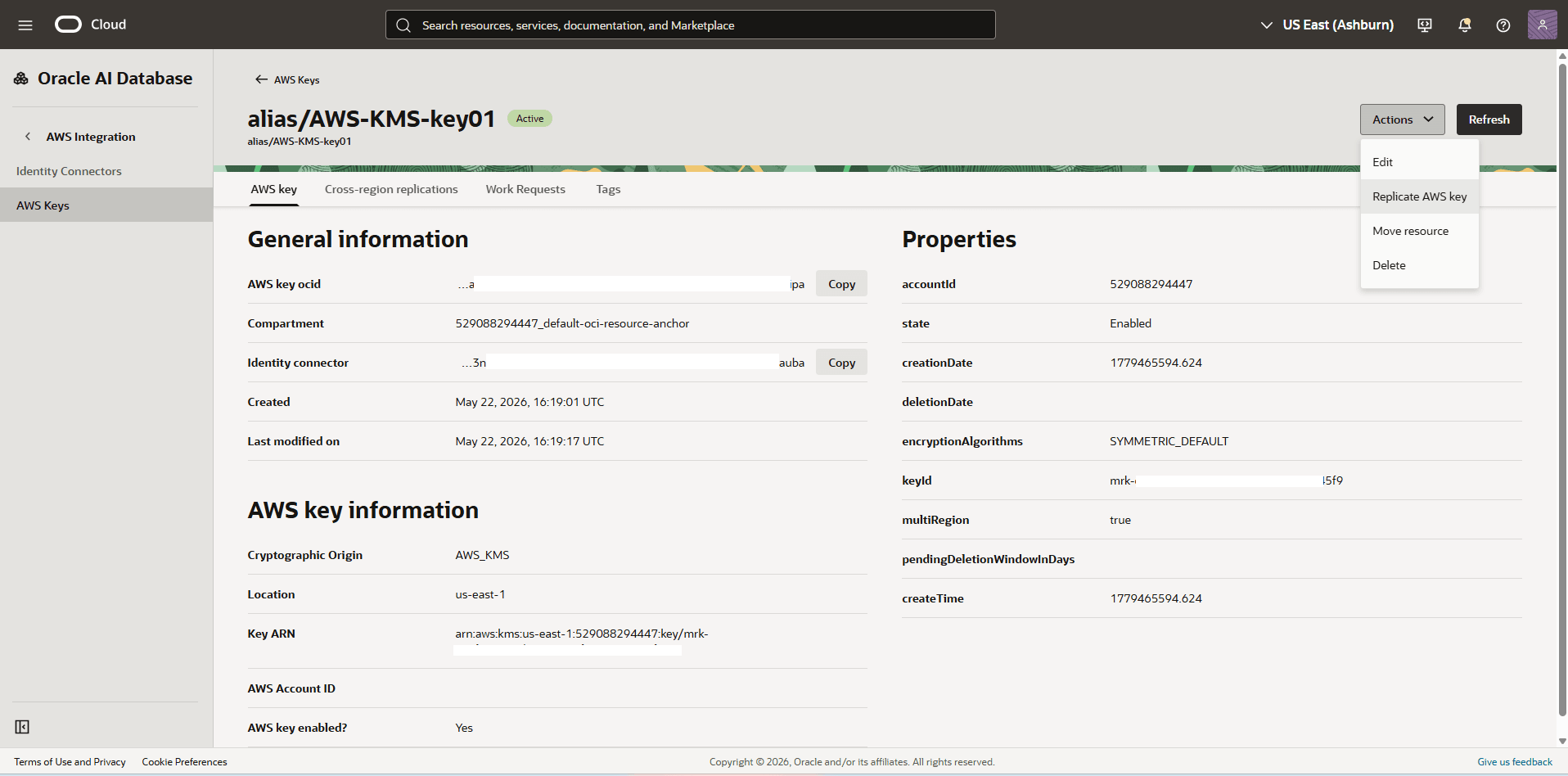 This screenshot shows how to enable the cross-region replication.