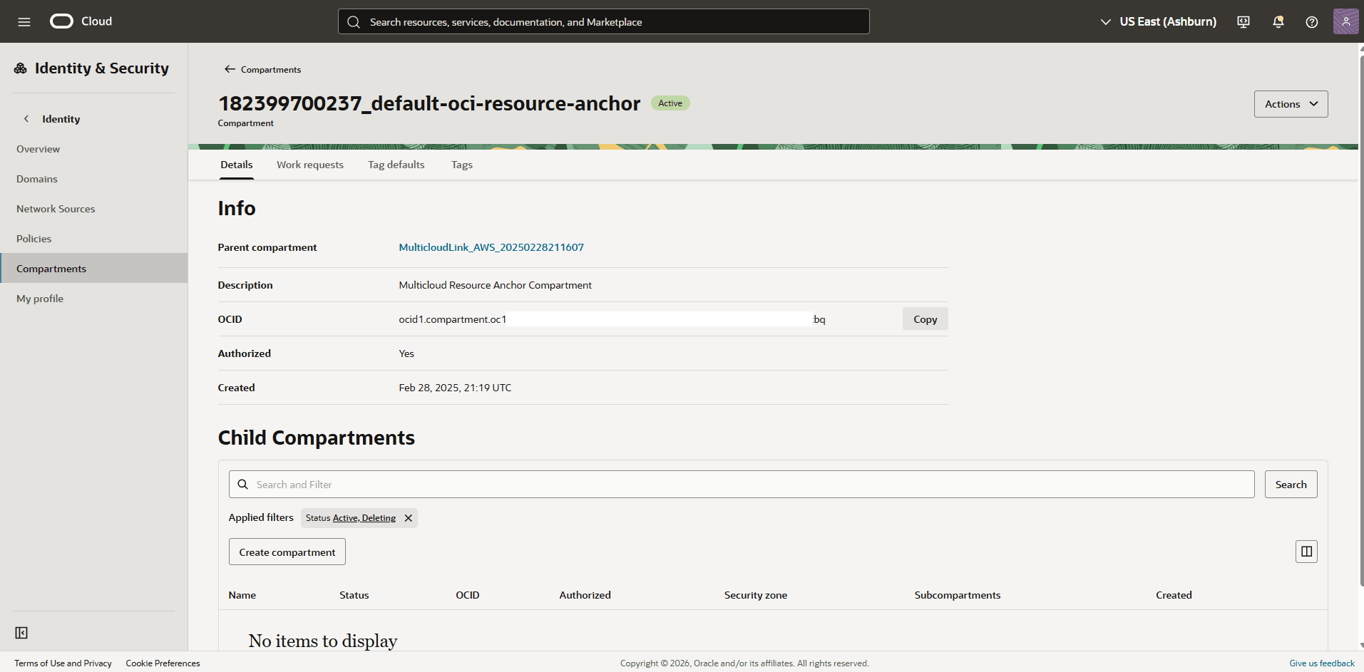 This screenshot shows how to create an OCI policy.