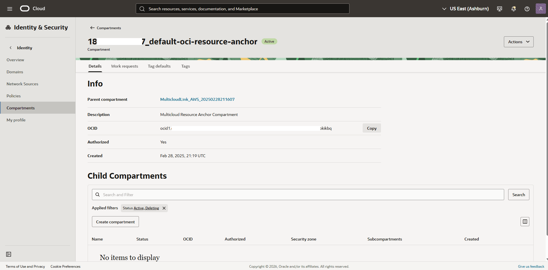 This screenshot shows how to obtain the OCID information.