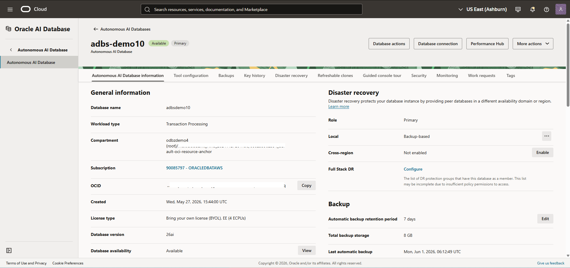 This screenshot shows how to obtain the compartment information. This screenshot shows how to obtain the compartment information.