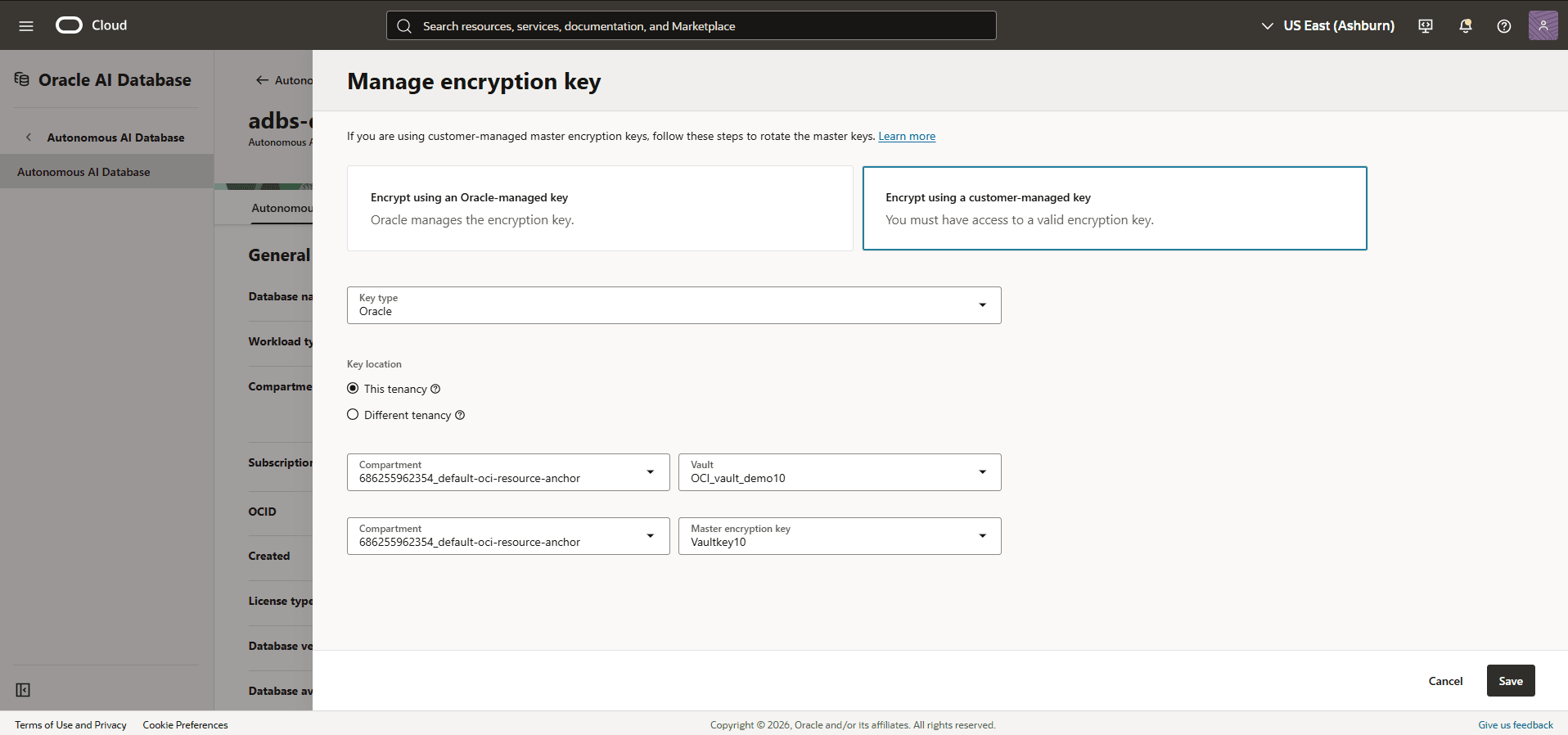 This screenshot shows how to manage encryption key. This screenshot shows how to manage encryption key.