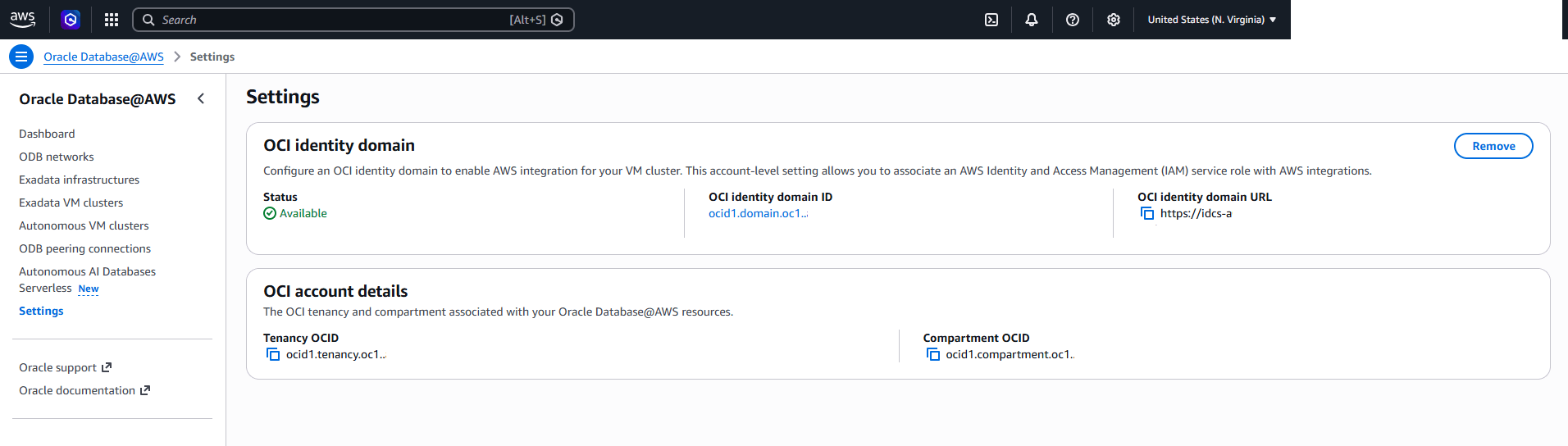 This screenshot shows how to Tenancy and Compartment OCID information.