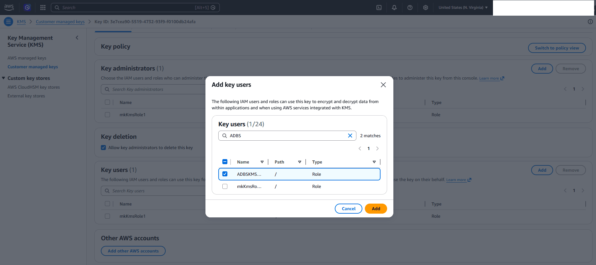 This screenshot shows how to add key users.