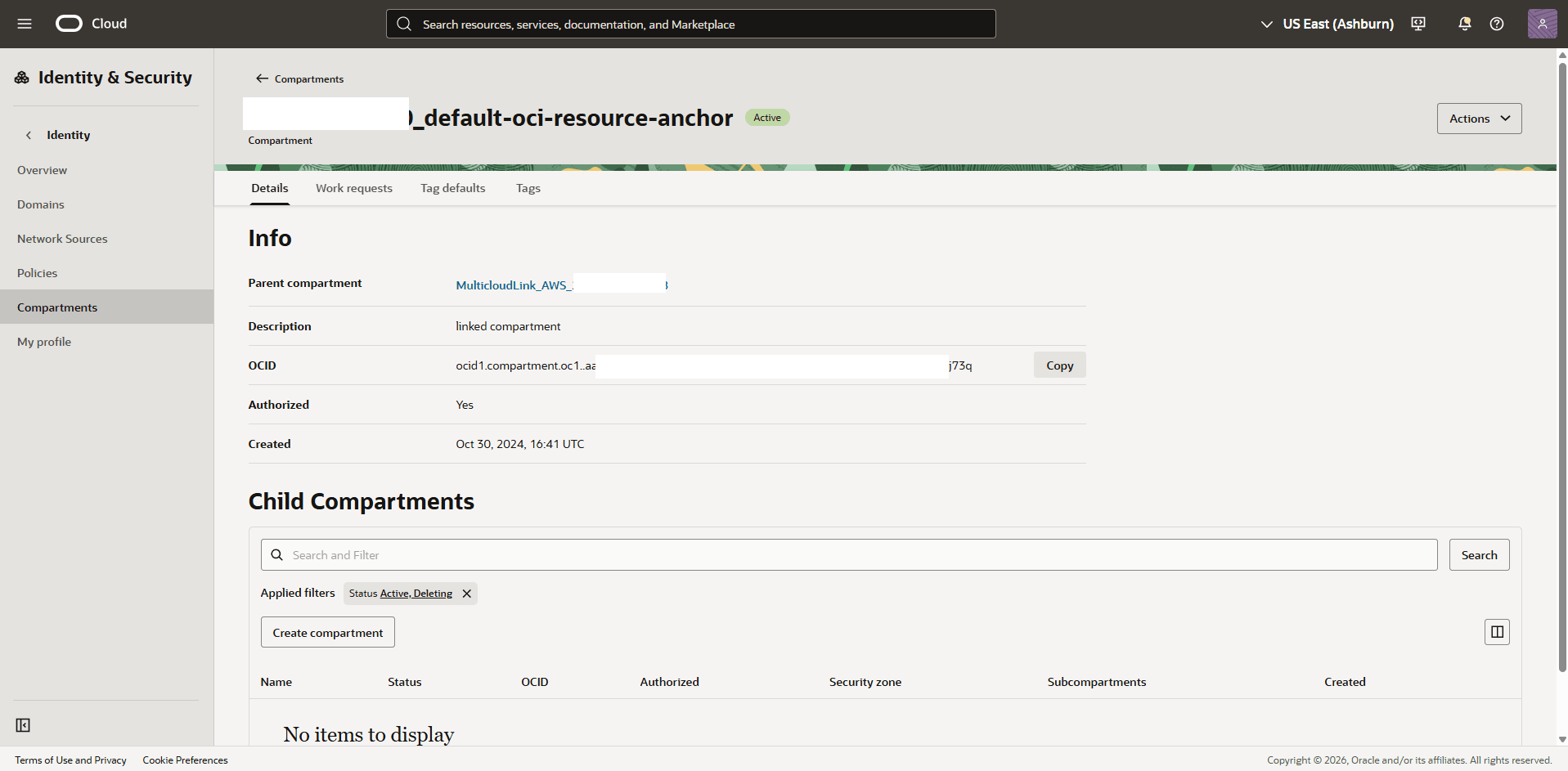 This screenshot shows how to copy OCID.
