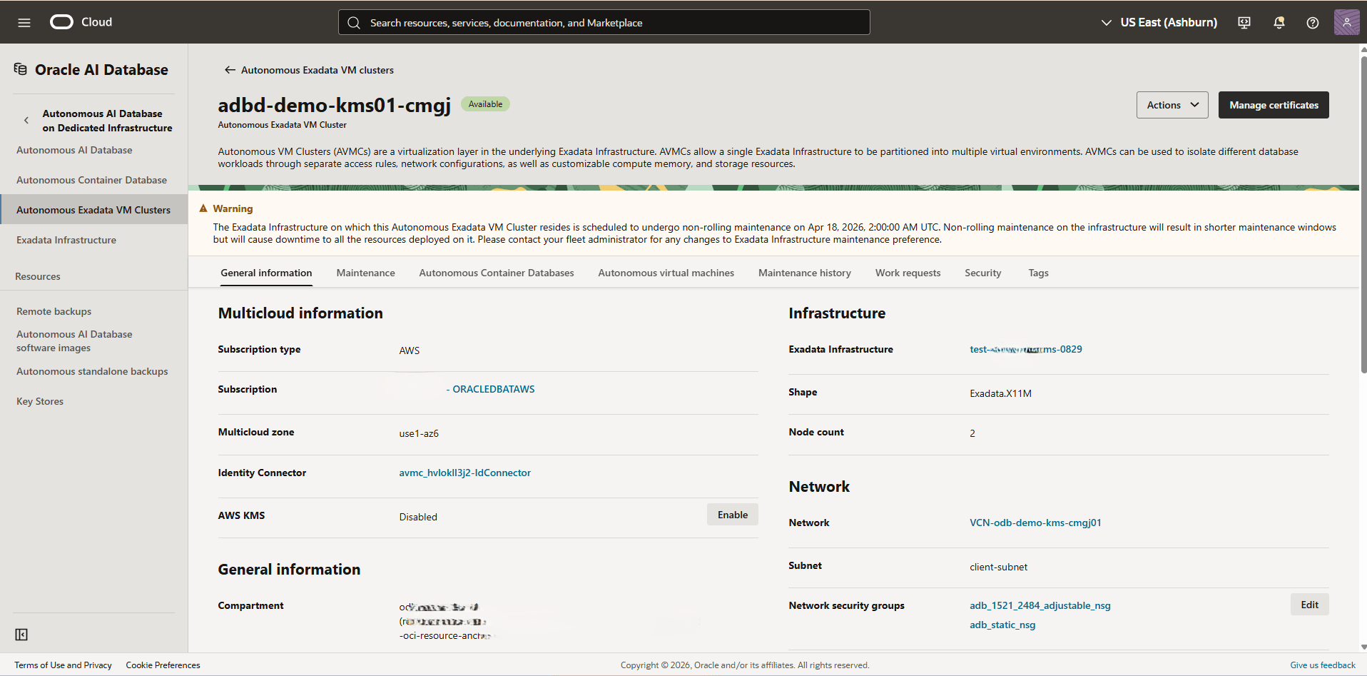 This screenshot shows how to enable AWS KMS.