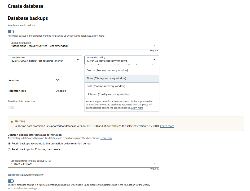 This screenshot shows the steps to configure automatic backups.