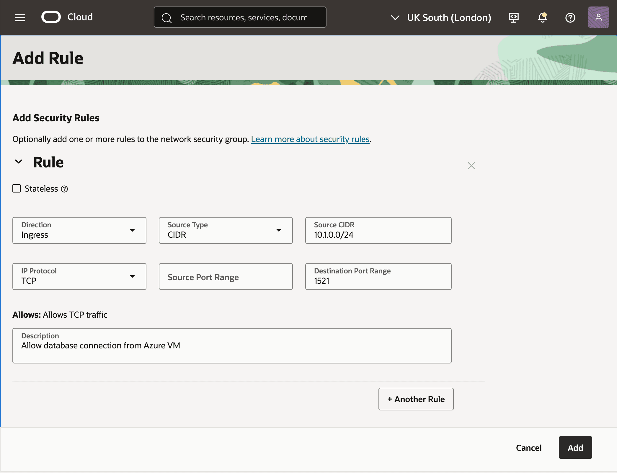 This screenshot shows how to add a rule.