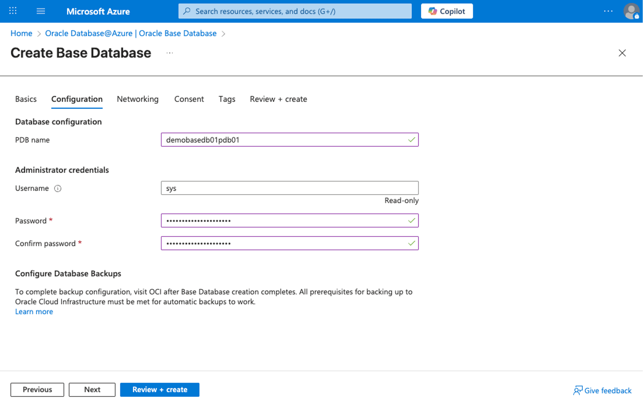 This screenshot shows how to create a Base Database.