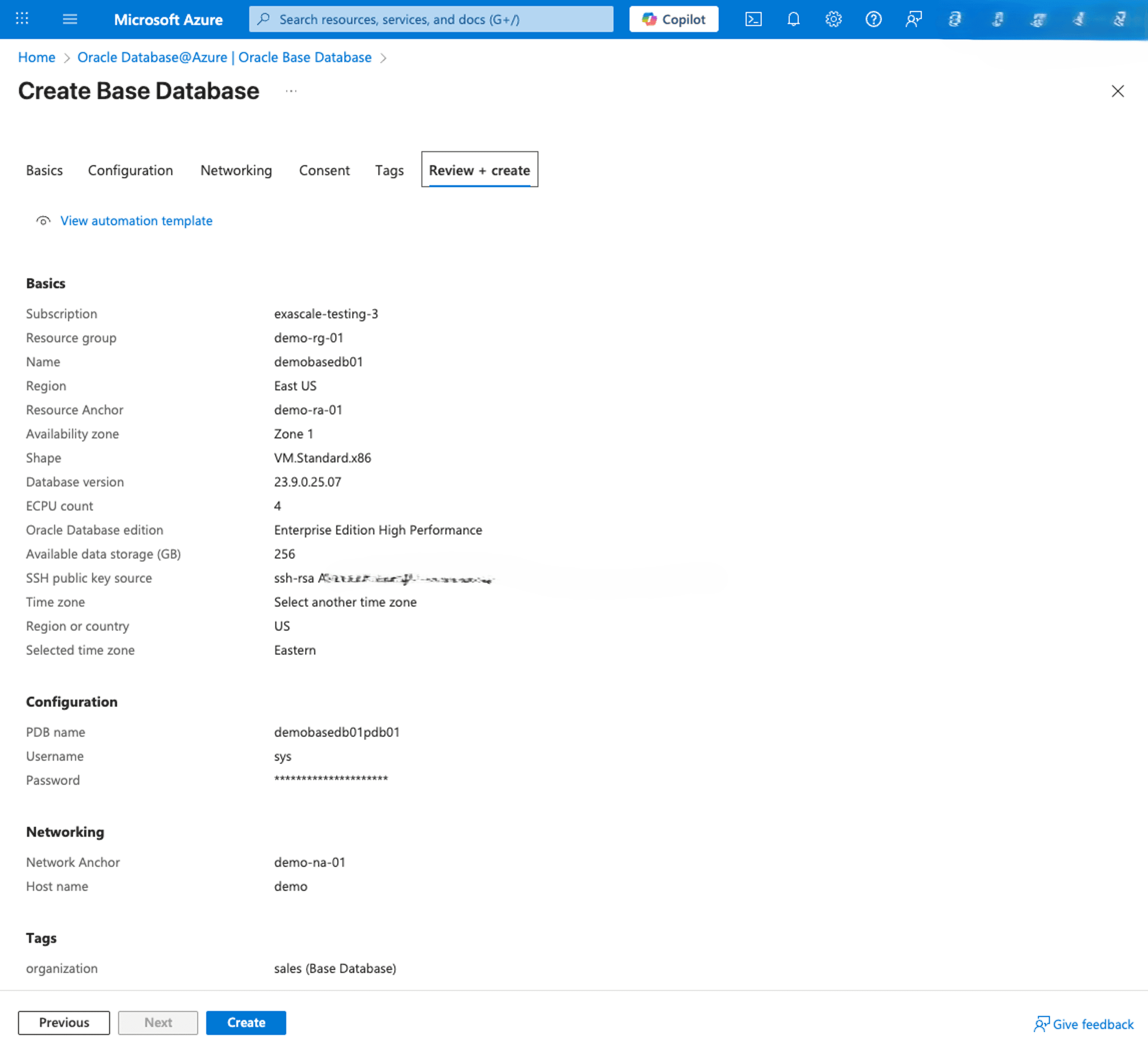 This screenshot shows how to create a Base Database.