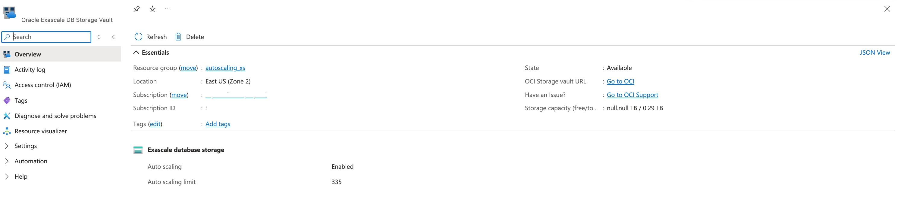 This screenshot shows the last part of creating an Exascale VM Cluster.
