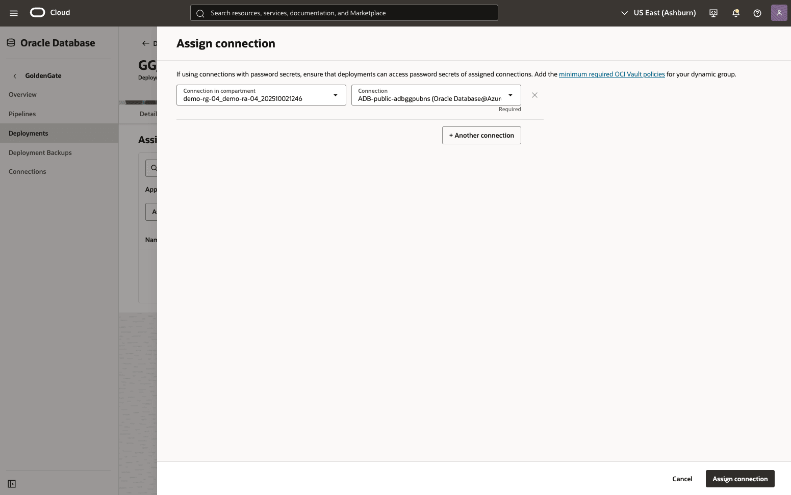 This screenshot shows how to assign a connection.