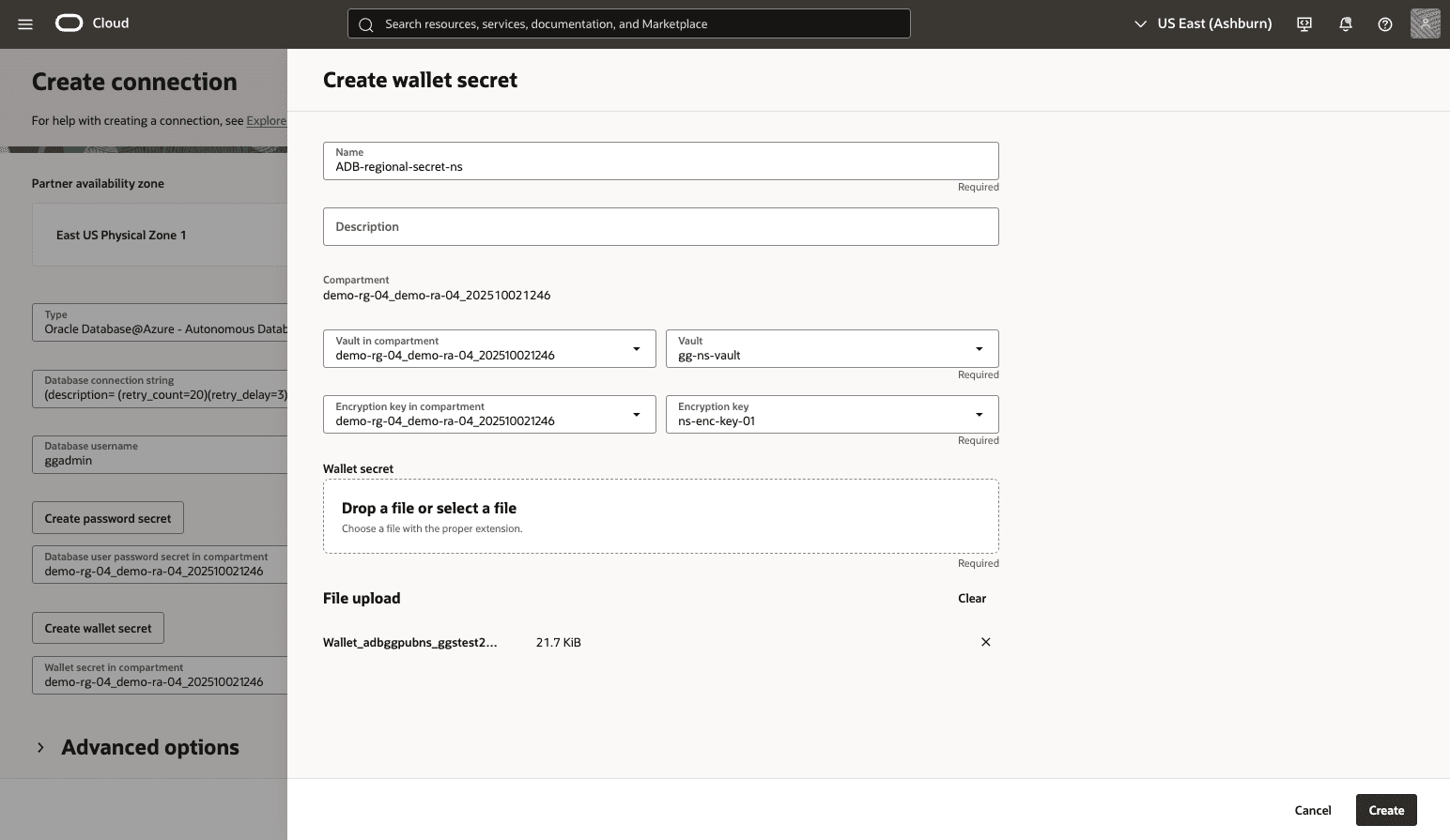 This screenshot shows how to create database connection.