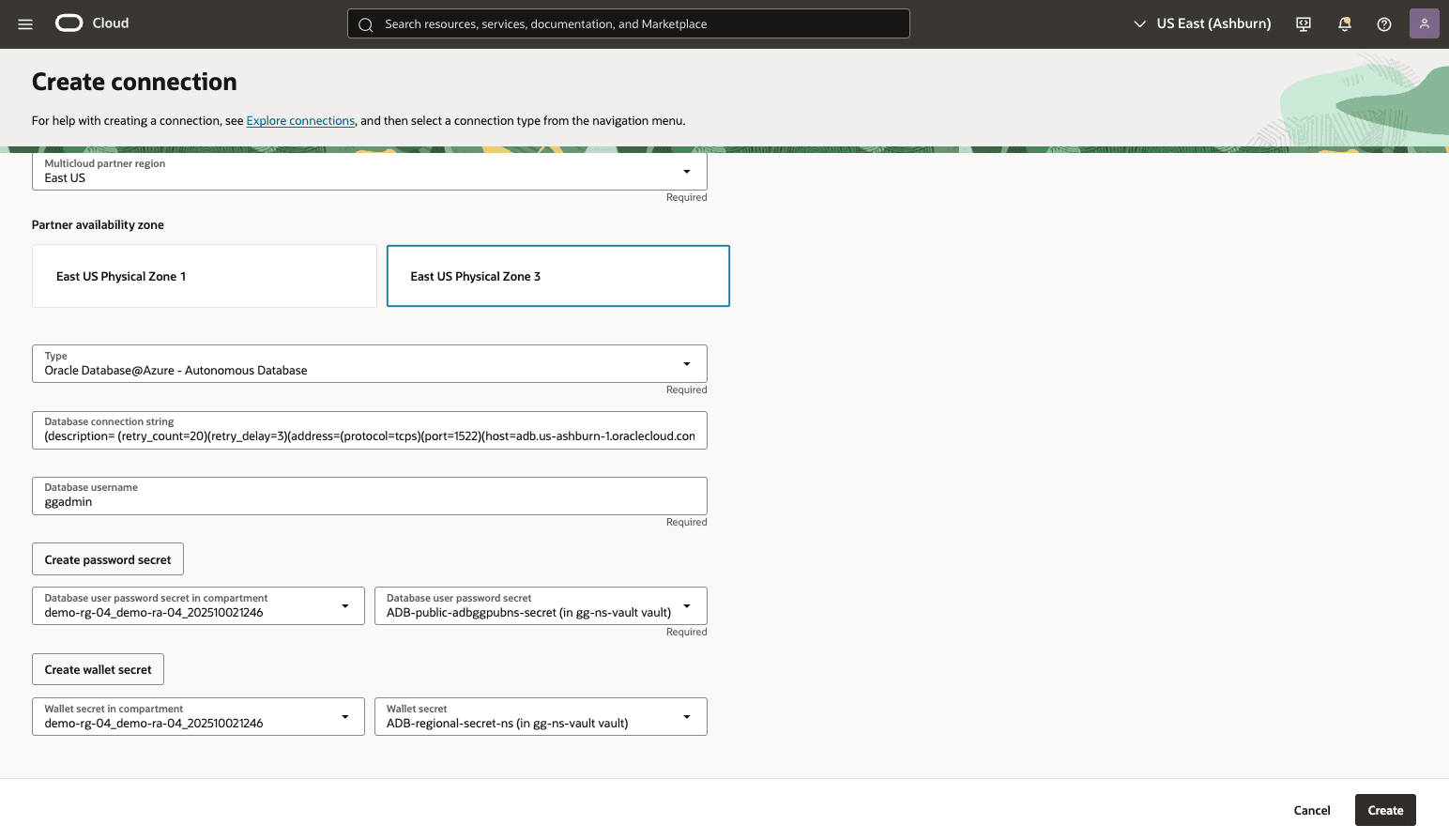 This screenshot shows how to create database connection.