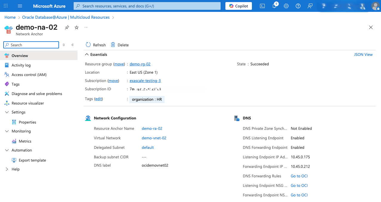 This screenshot shows how to view a Network Anchor.