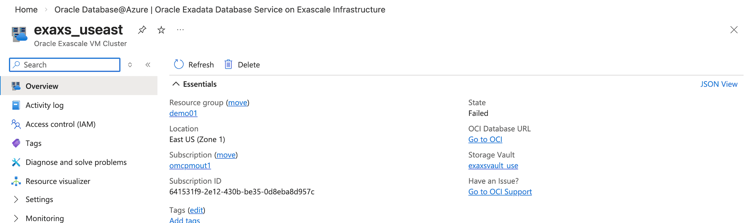 This screenshot shows how to navigate to OCI from the Azure portal.