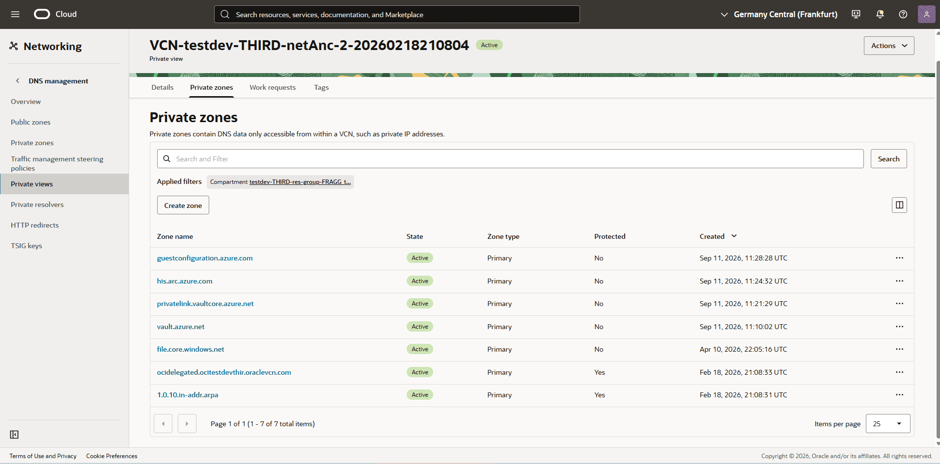 This screenshot shows how to create OCI Private Zone.