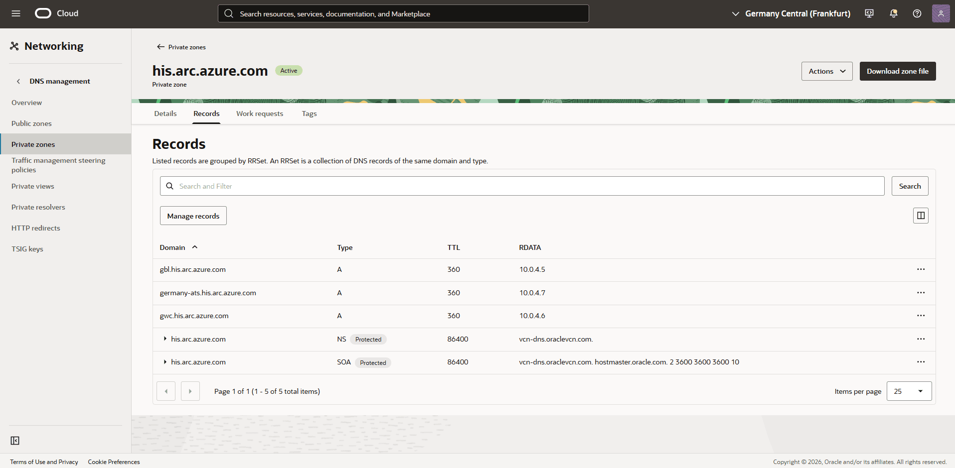This screenshot shows how to create OCI Private Zone.