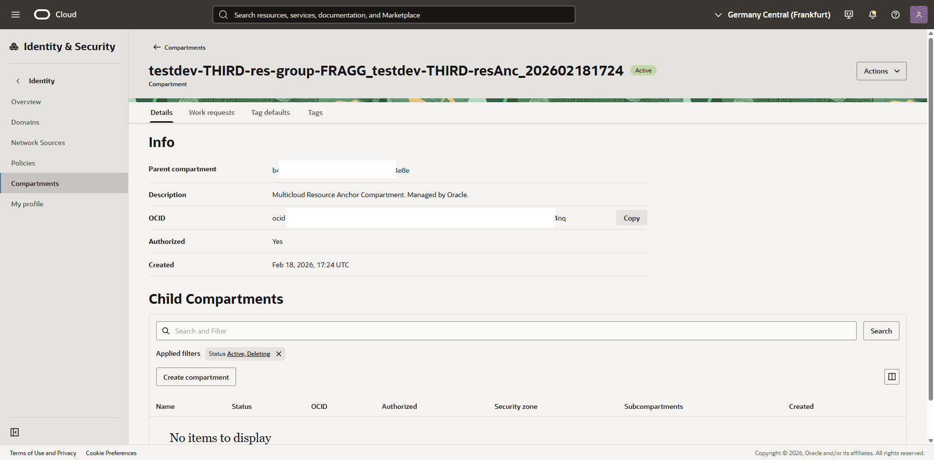 This screenshot shows how to obtain OCID information.