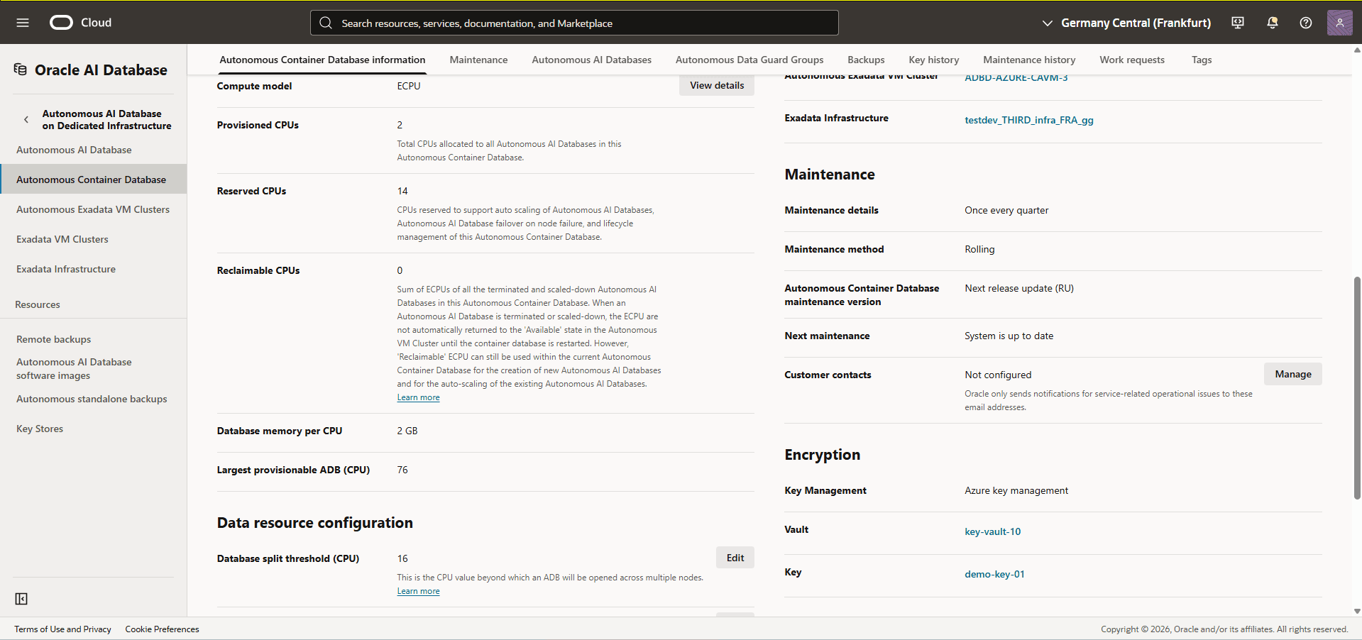 This screenshot shows how to validate Azure Key Vault as the Customer-managed Key Method.