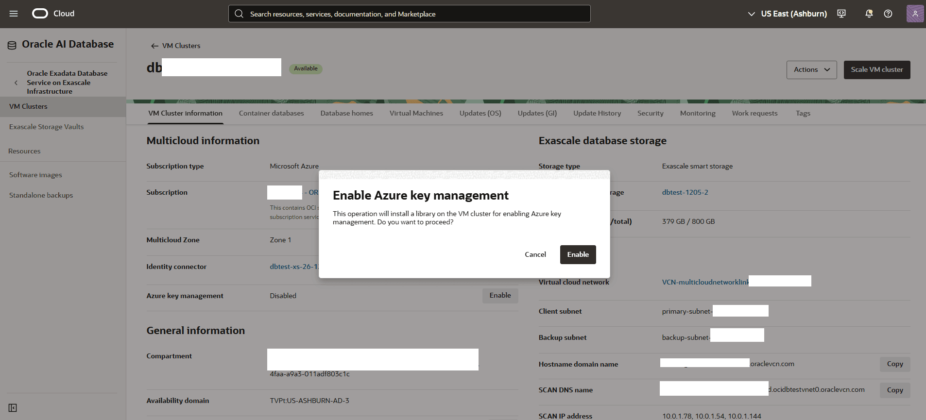 This screenshot shows how to enable Azure Key Management.