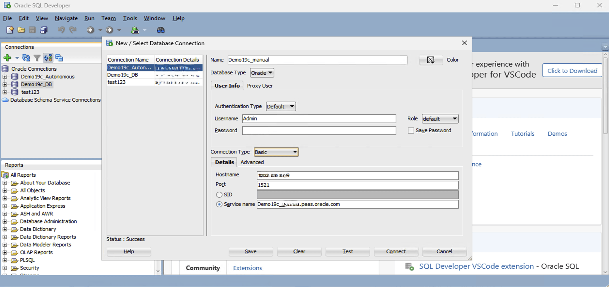 This screenshot shows the steps of manual TNS configuration.
