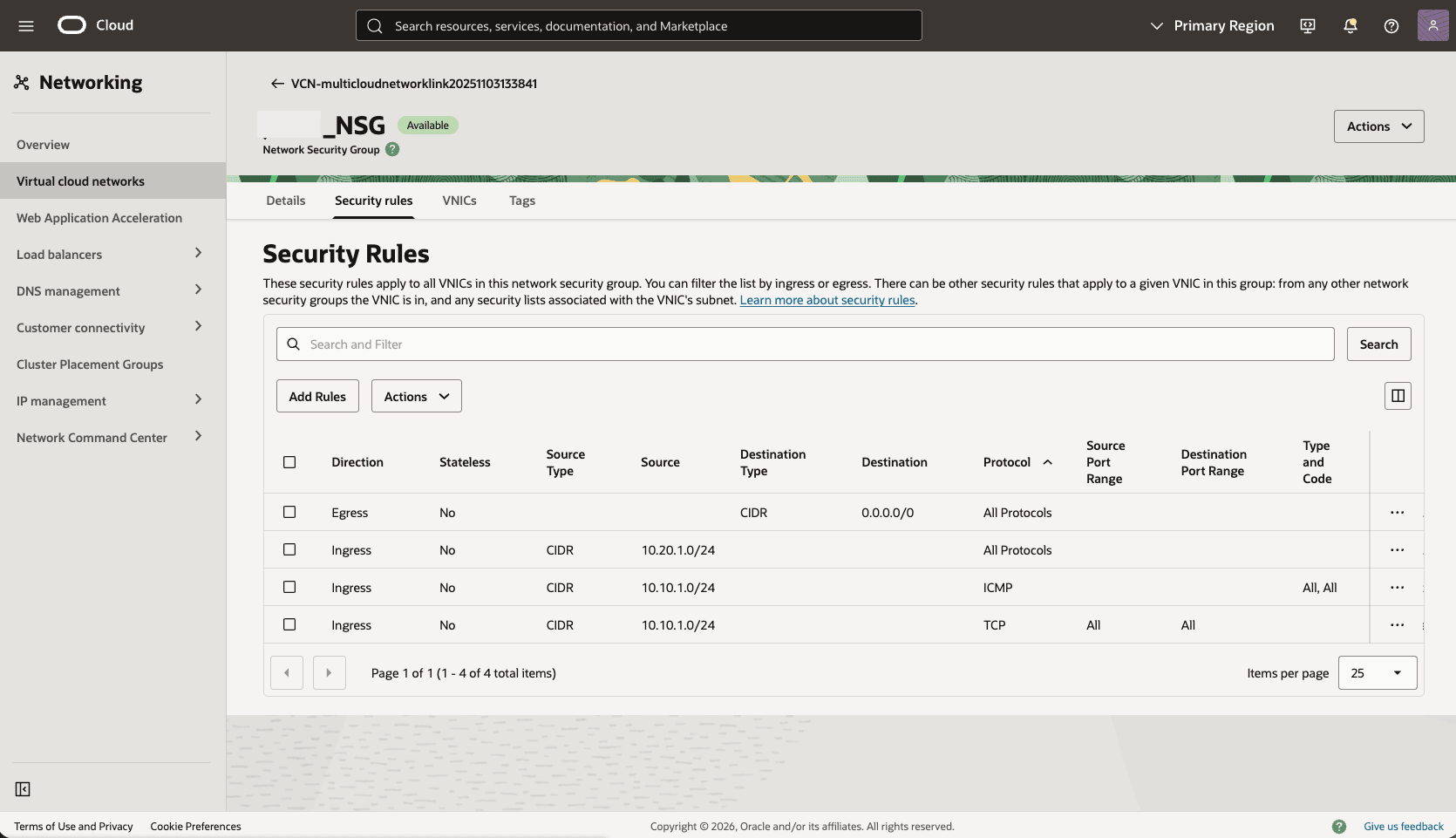 This screenshot shows how to create security rules.