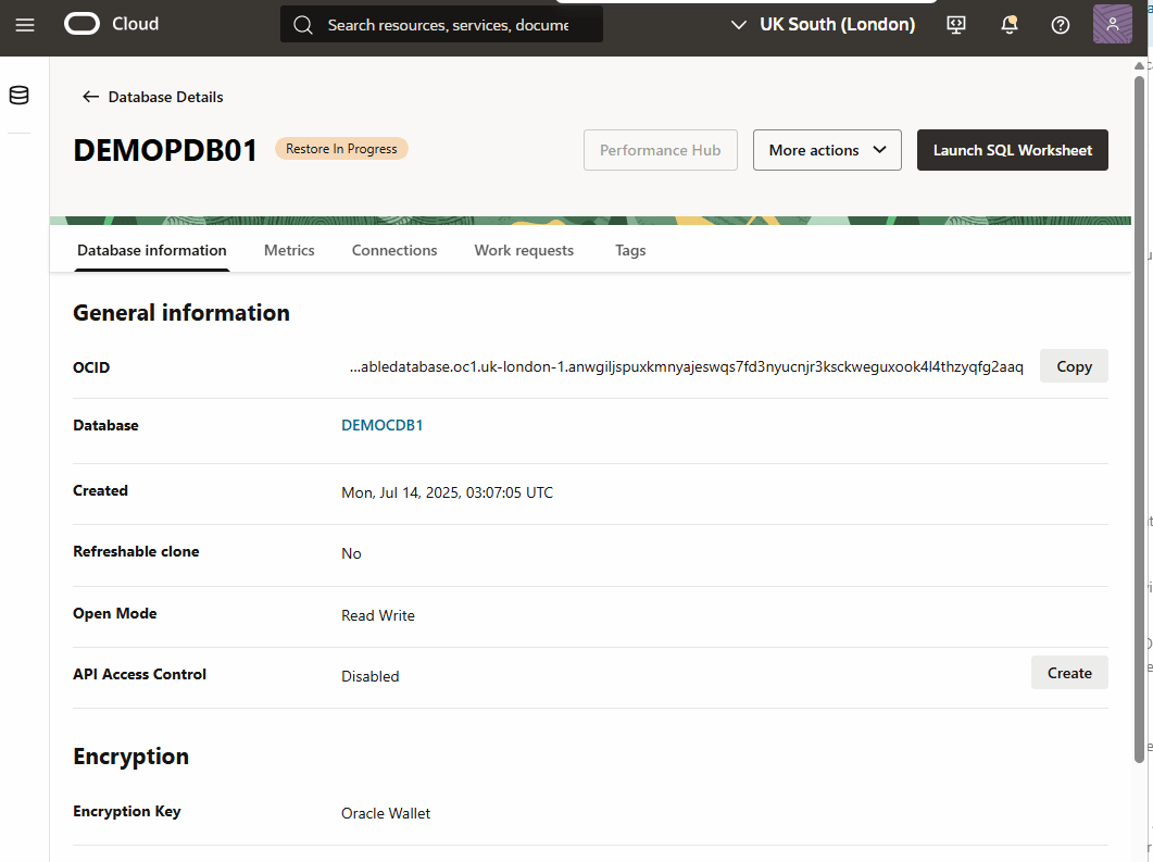 This screenshot shows how to perform a point-in-time restore.