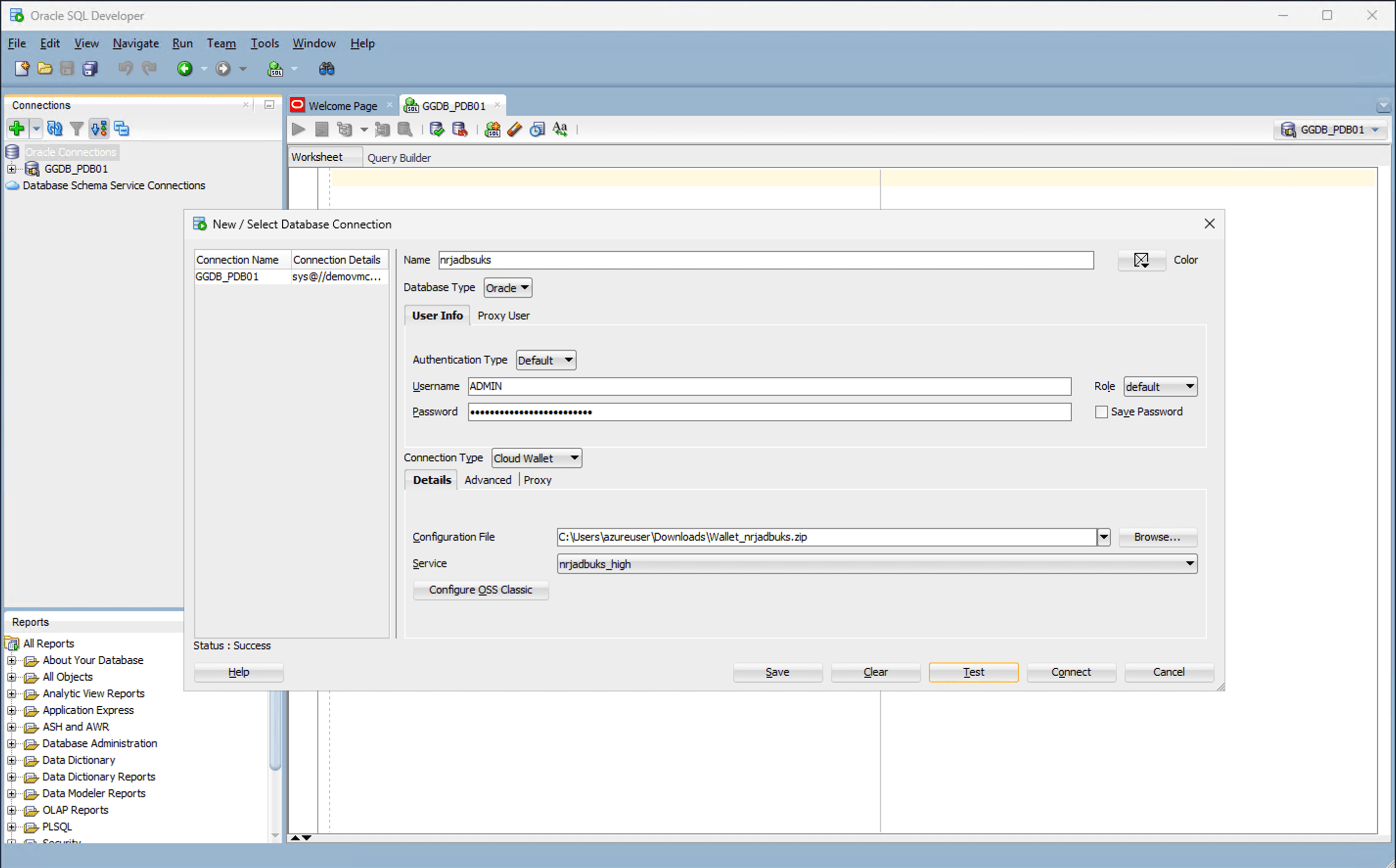 This screenshot shows how to connect to Autonomous AI Database.