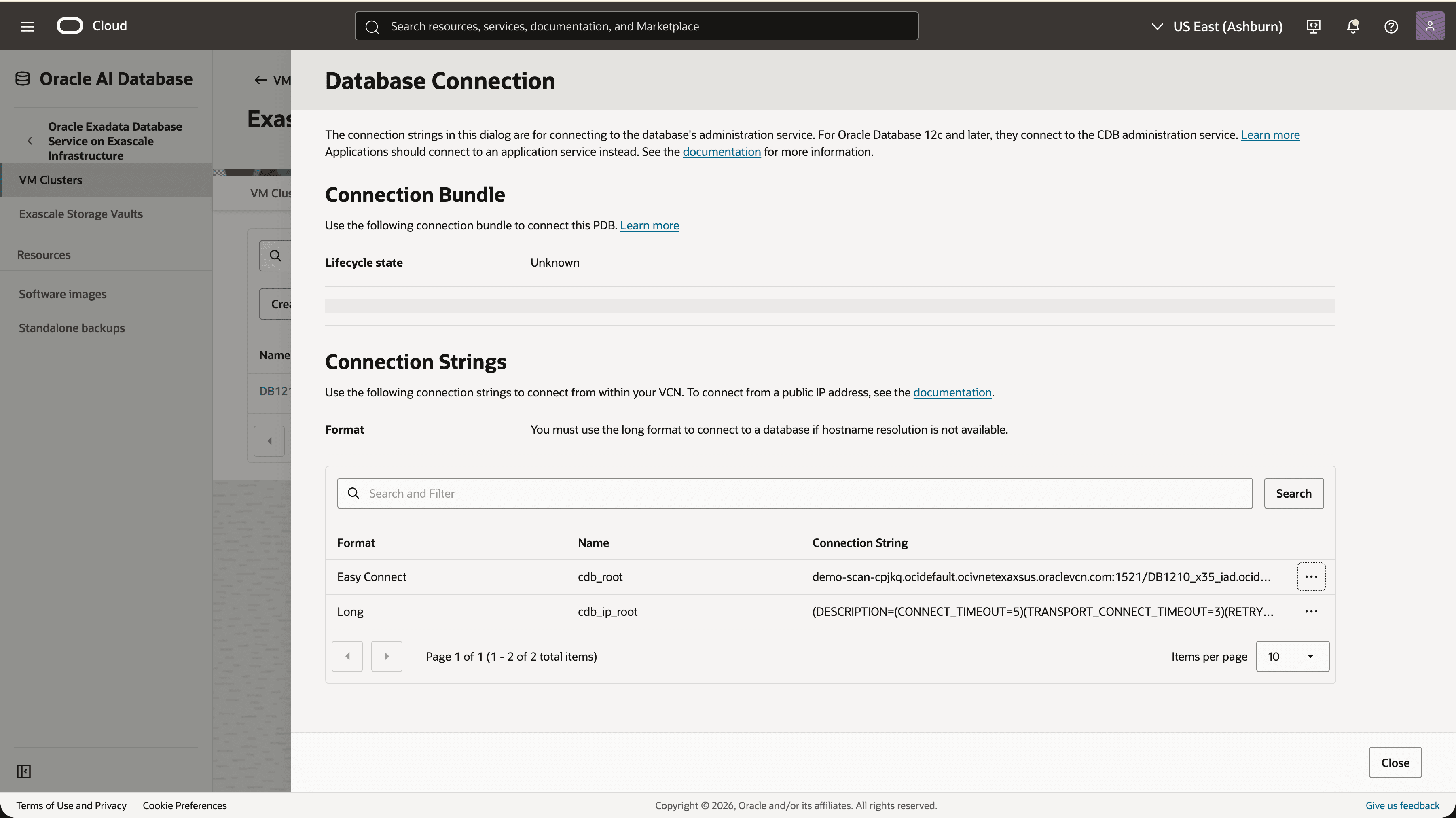 This screenshot shows how to obtain connection string information.