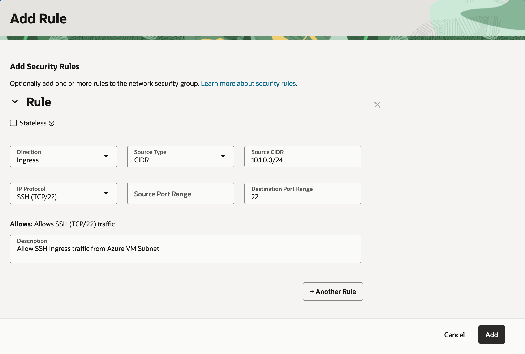This screenshot shows how to add a rule.