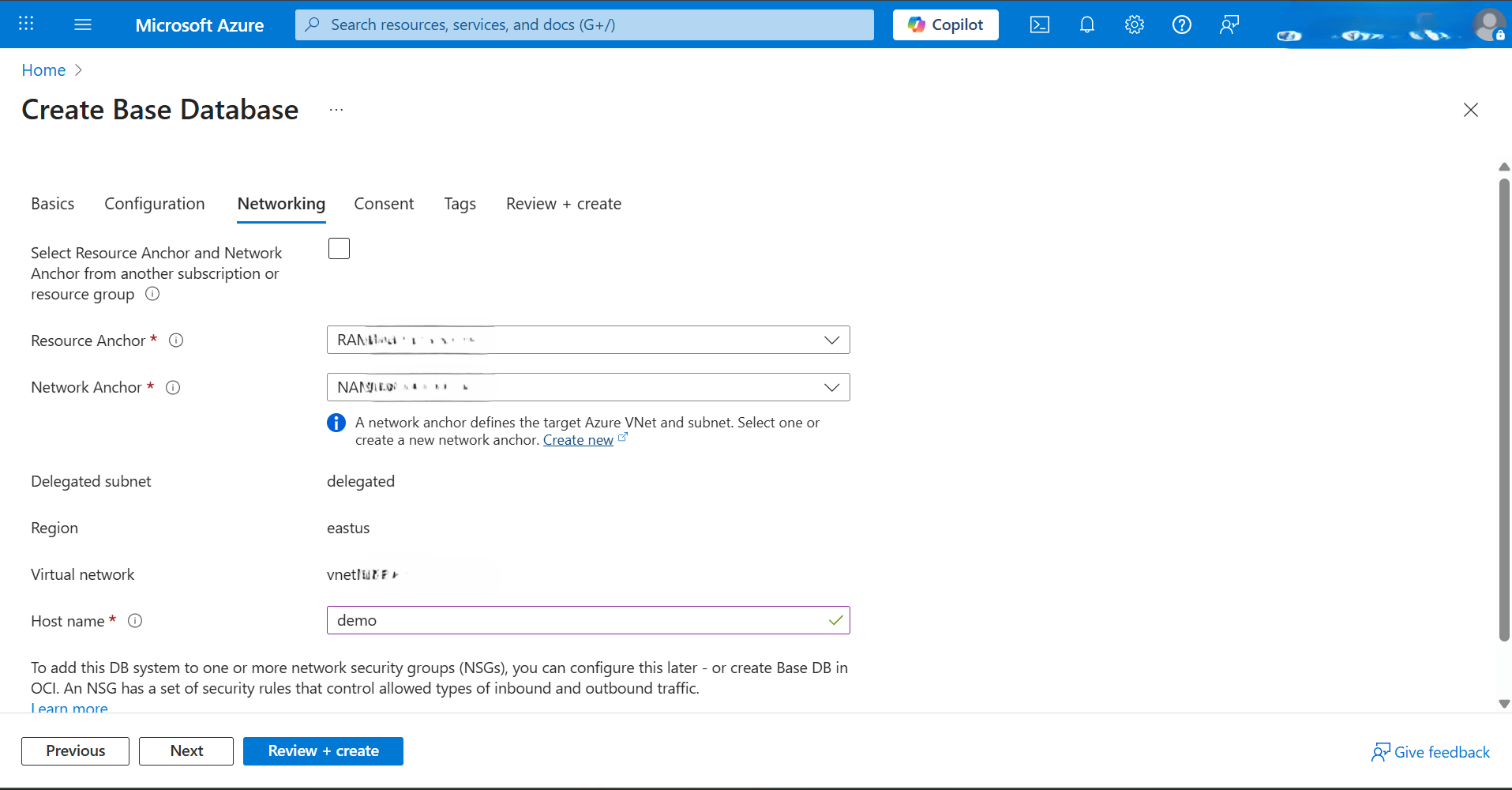 This screenshot shows how to create a Base Database.