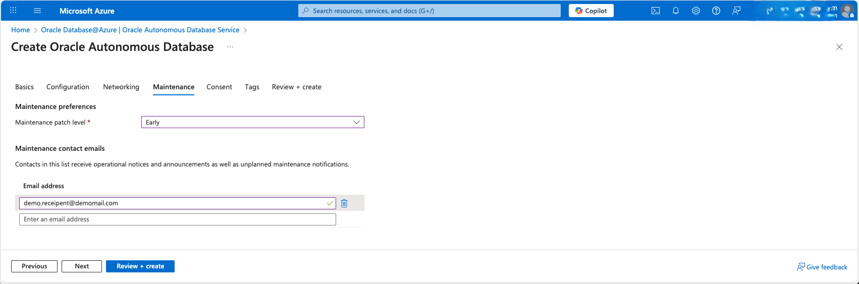 This screenshot shows the third part of creating an Autonomous Database.