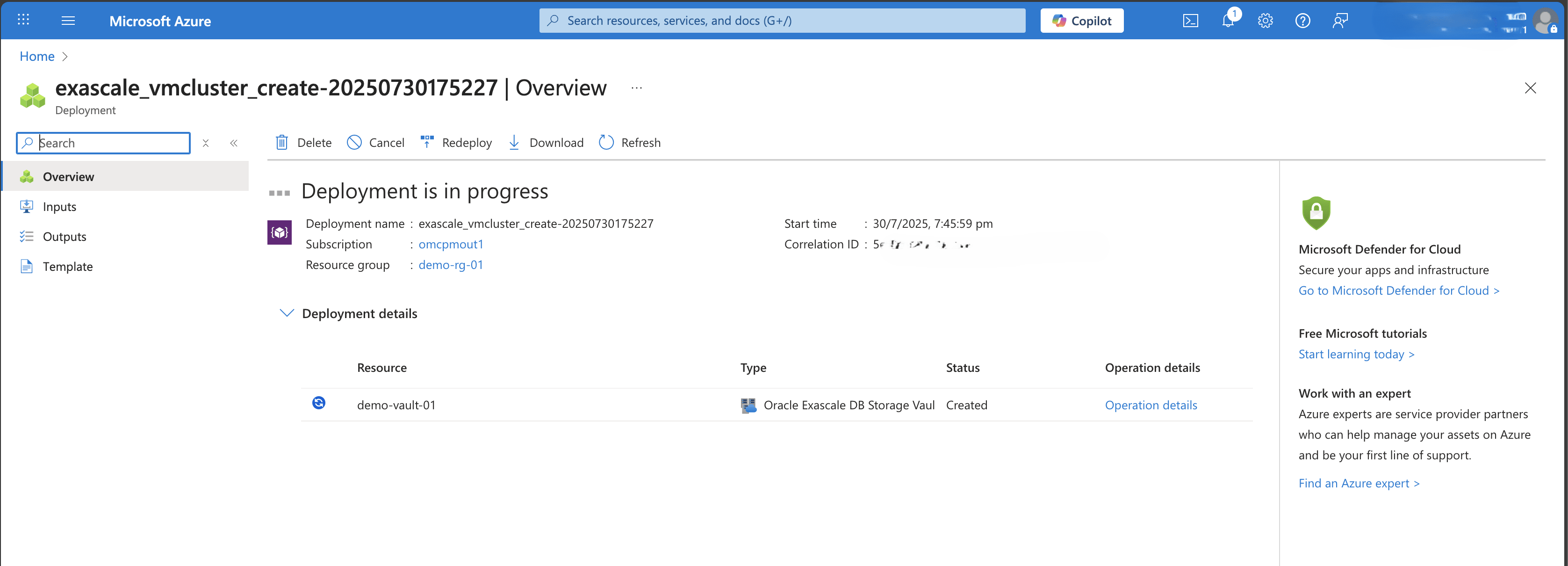This screenshot shows the last part of creating an Exascale VM Cluster. This screenshot shows the last part of creating an Exascale VM Cluster.