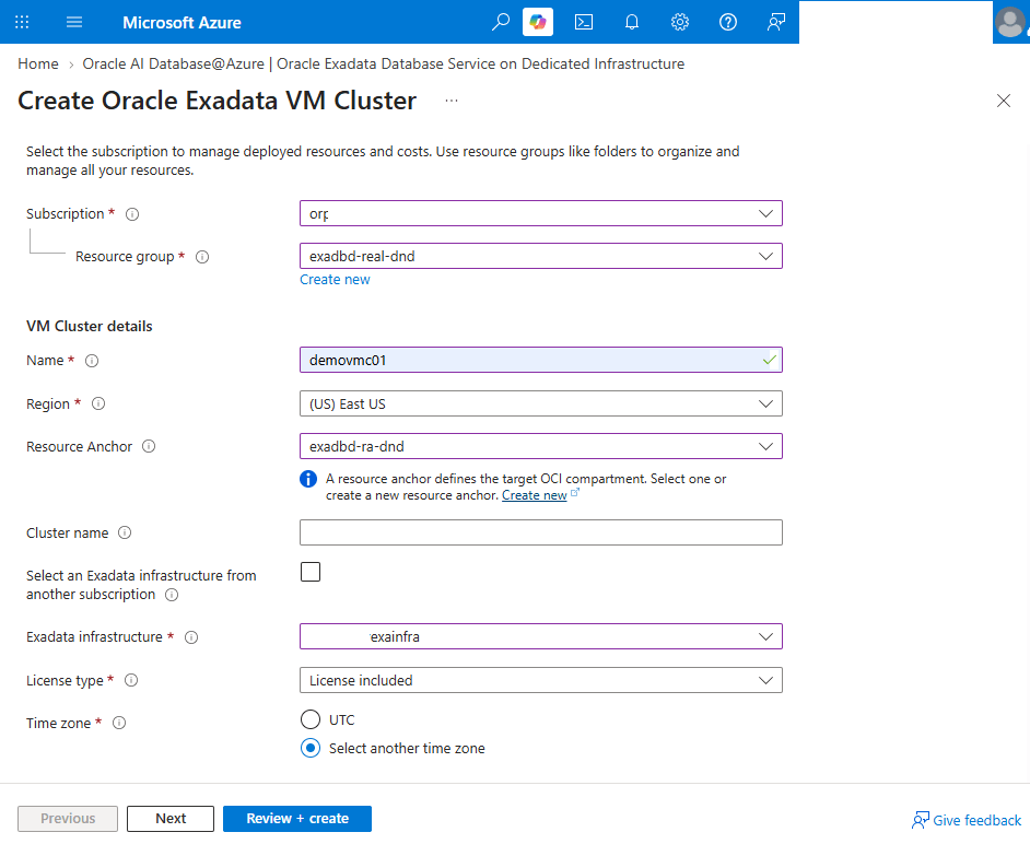 This screenshot shows the steps for creating an Exadata VM Cluster.