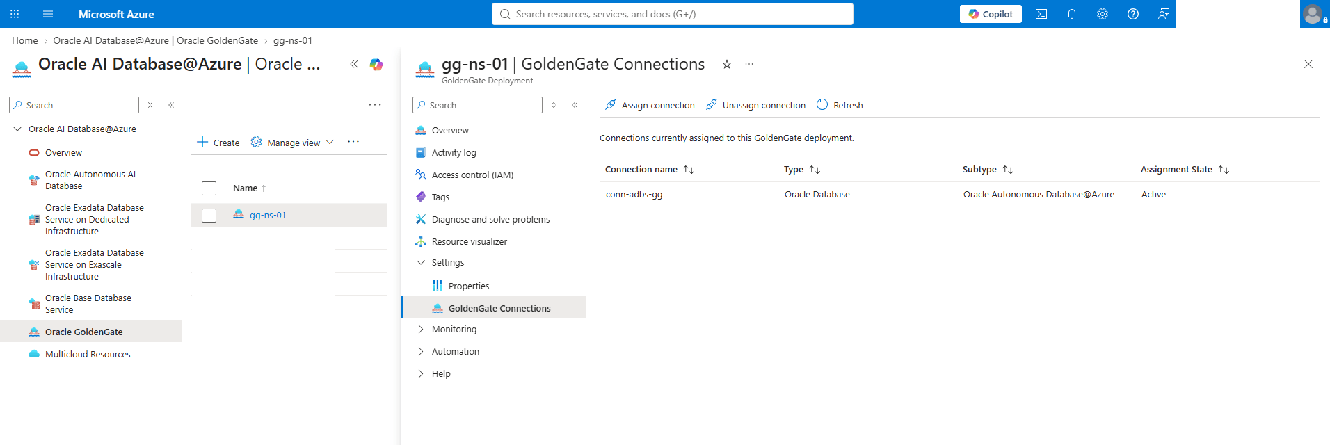 This screenshot shows how to assign a connection.
