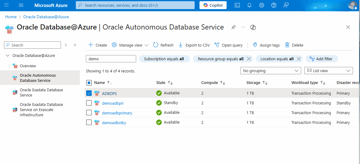 This screenshot shows how to delete an Autonomous Database.