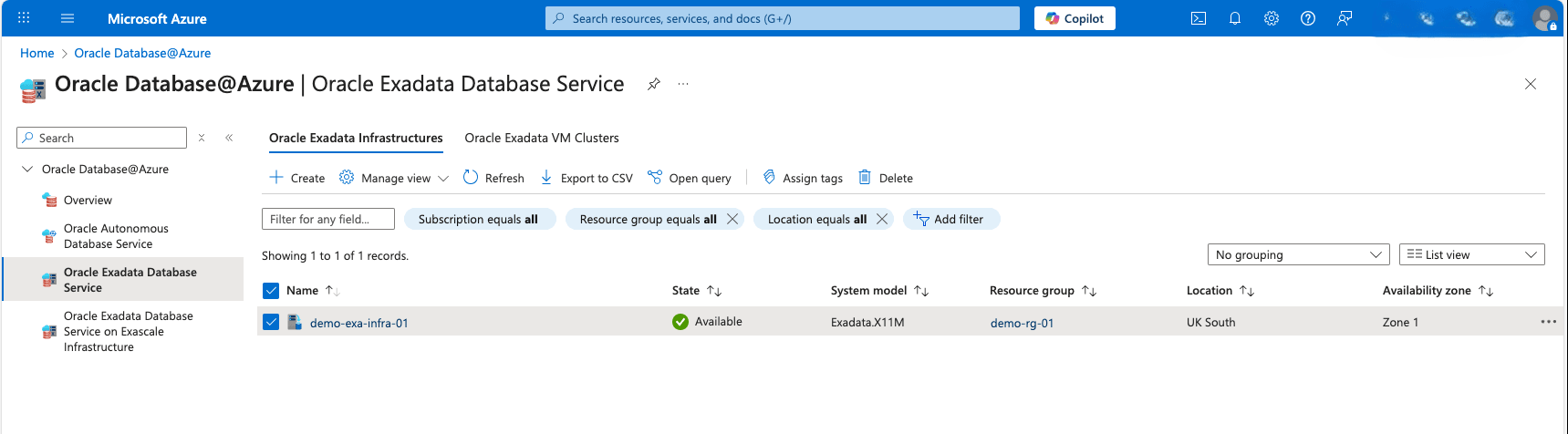 This screenshot shows the step of deleting an Exadata Infrastructure.