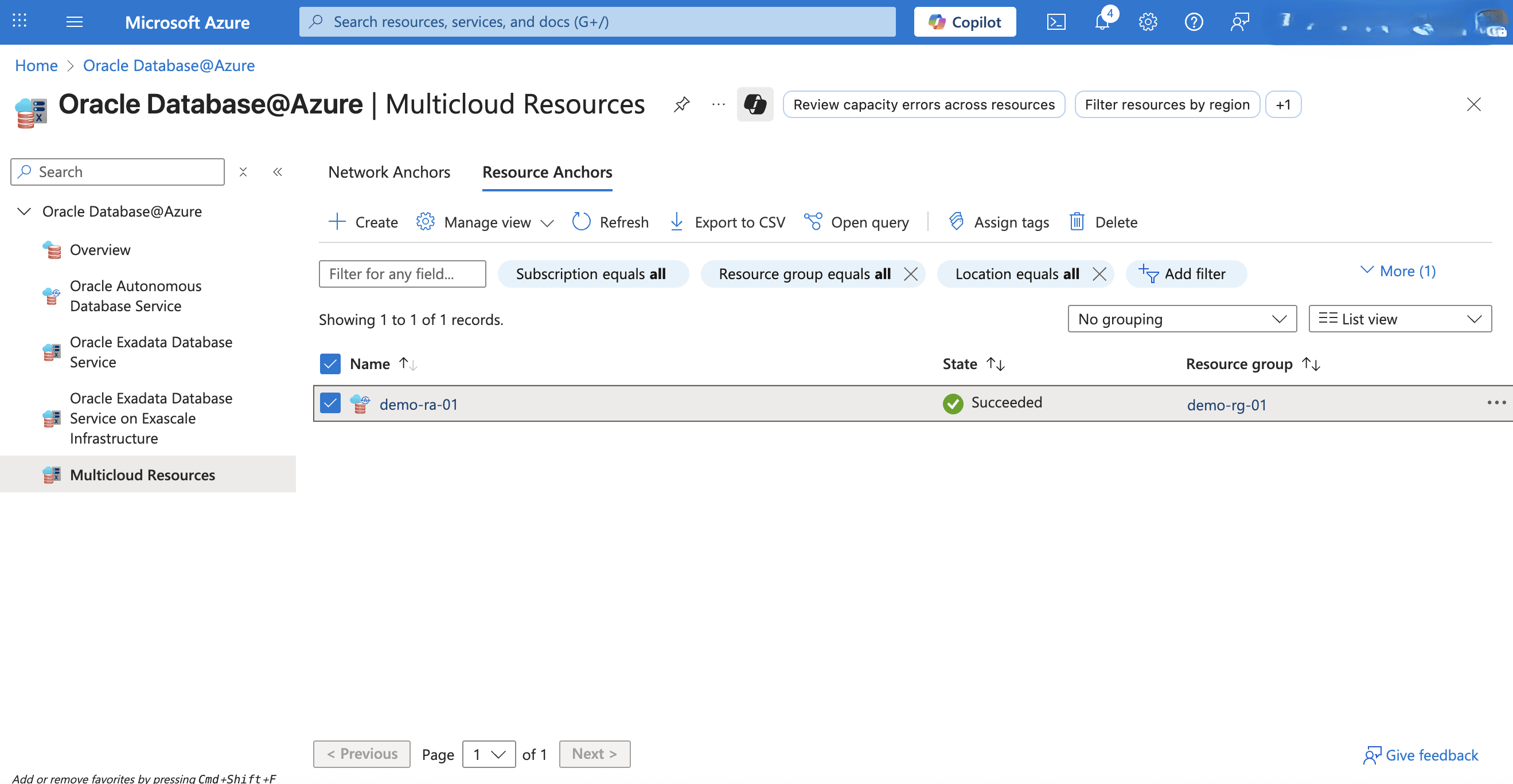 This screenshot shows how to delete a resource anchor.