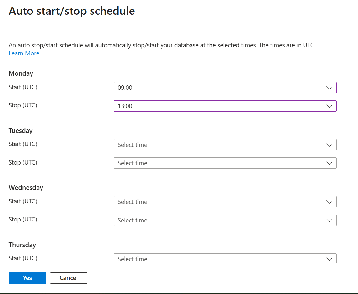 This screenshot shows how to auto start and stop schedule. This screenshot shows how to auto start and stop schedule.