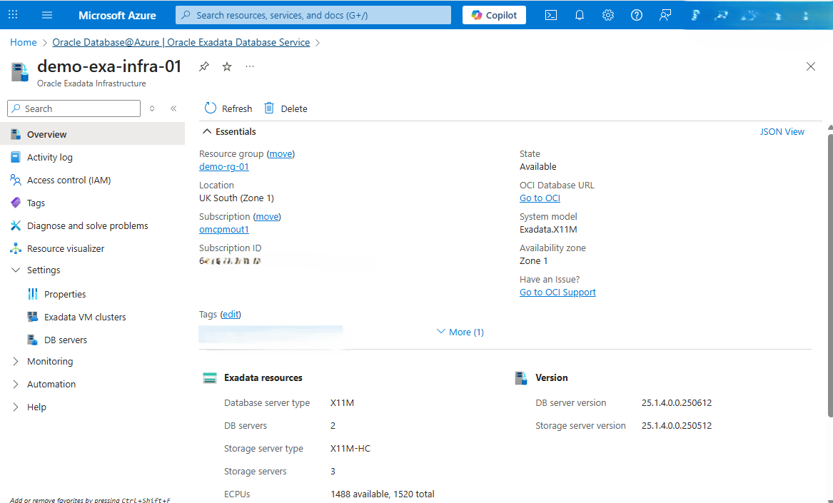 This screenshot shows the first step how to scale an Exadata Infrastructure.