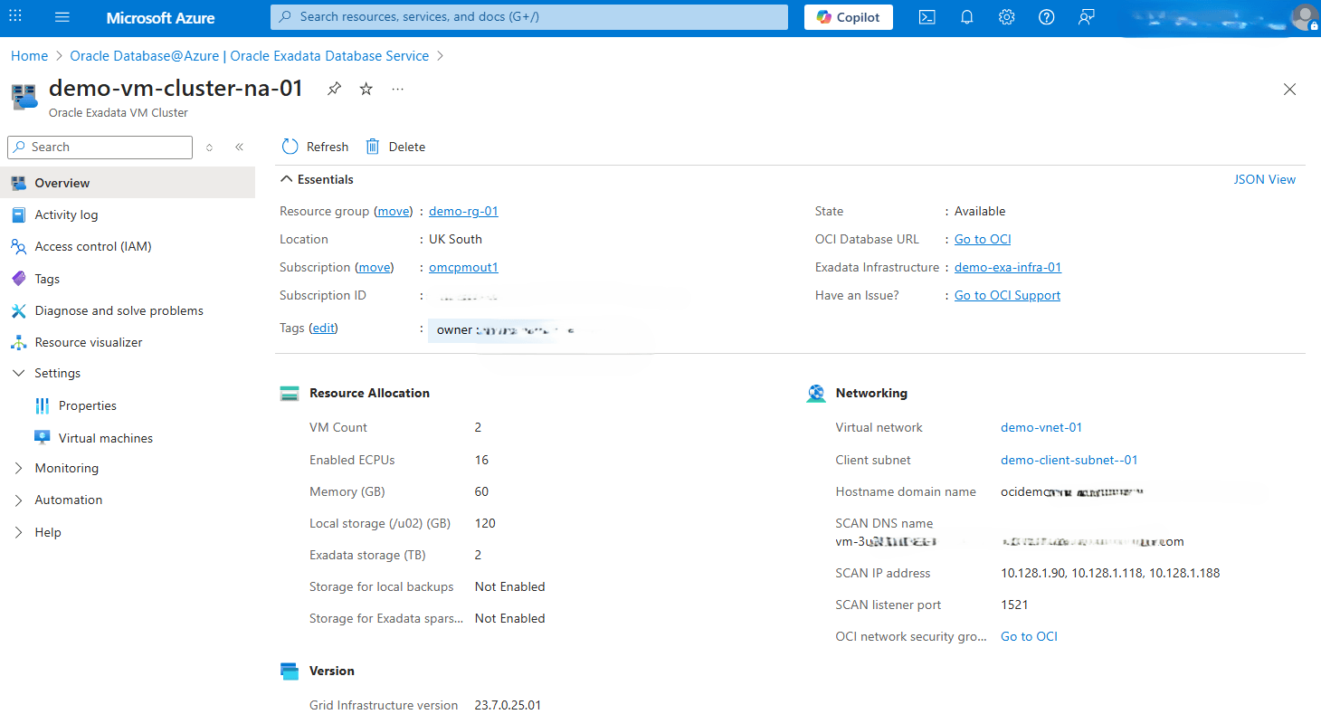 This screenshot shows how to modify an Exadata Database.