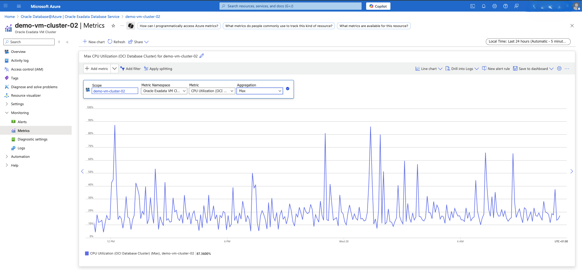 This screenshot shows the monitoring tab of VM cluster.