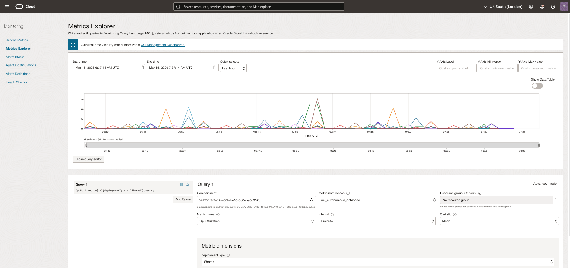 This screenshot shows how to query your metrics in Metrics Explorer.