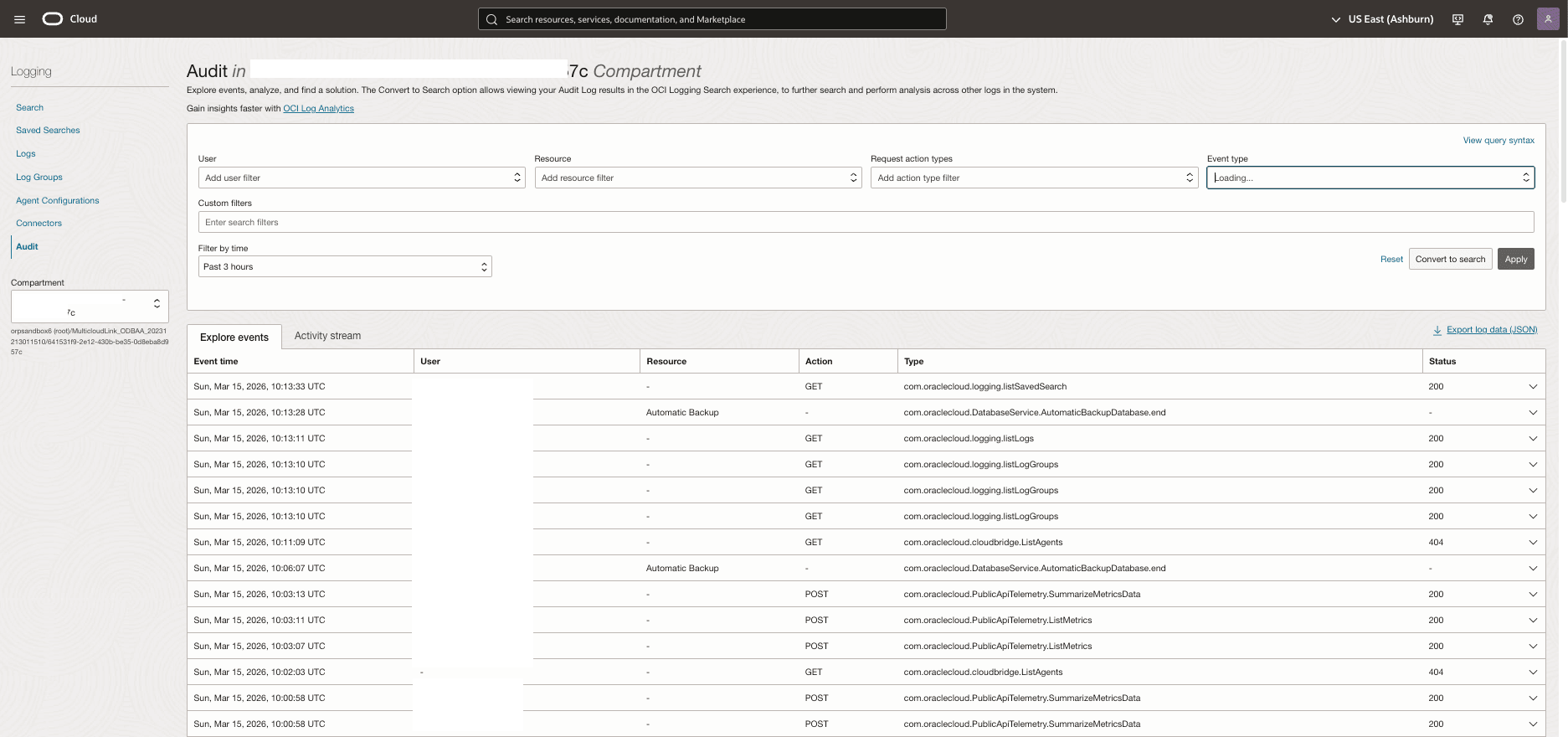 This screenshot shows how to explore events.