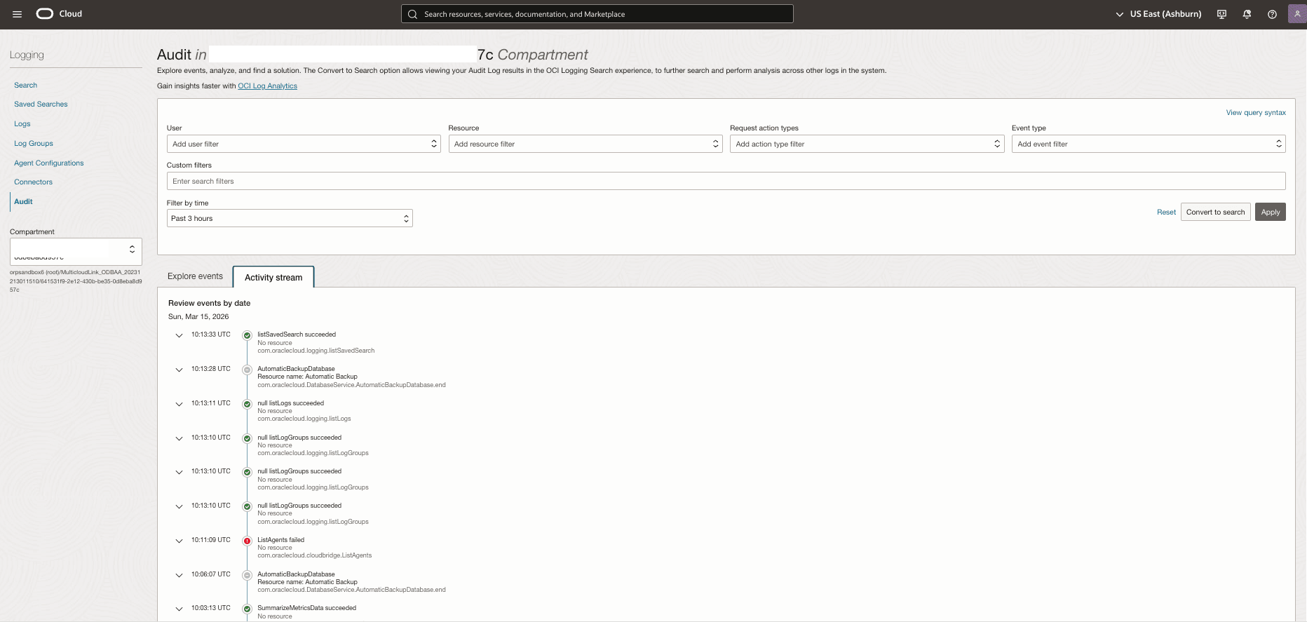 This screenshot shows how to audit activity stream.