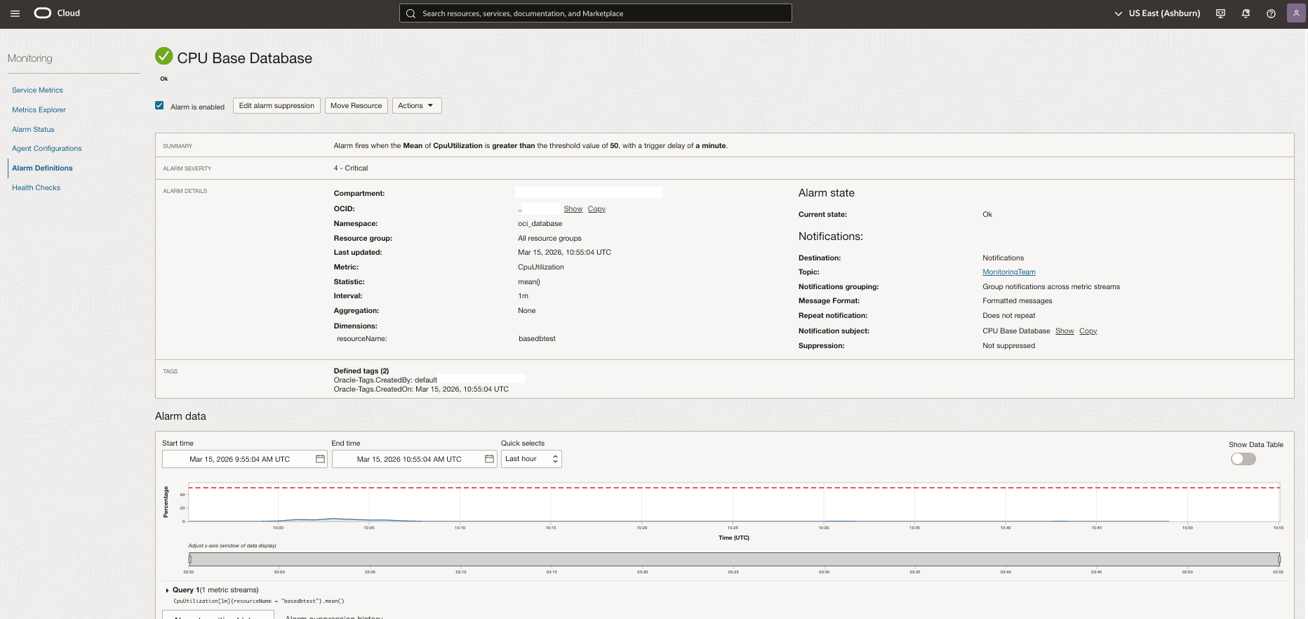 This screenshot shows how to create alarms.