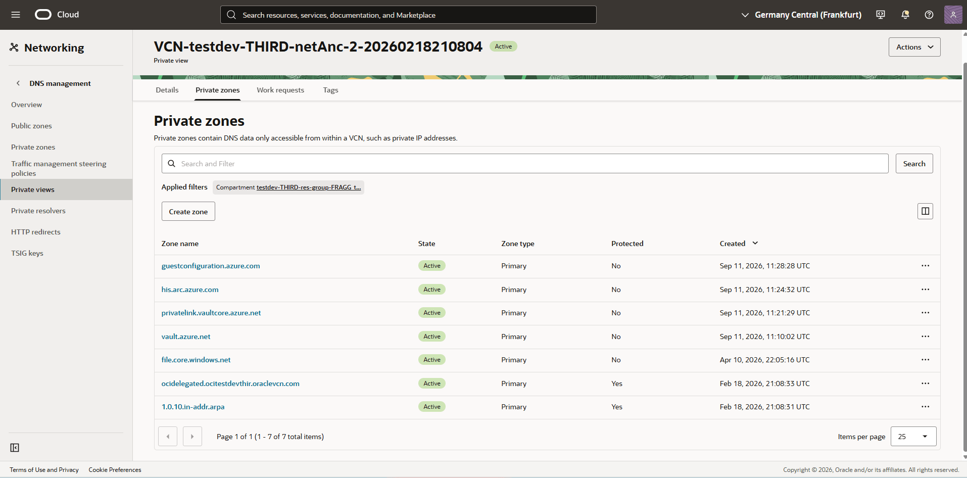 This screenshot shows how to create OCI Private Zone. This screenshot shows how to create OCI Private Zone.