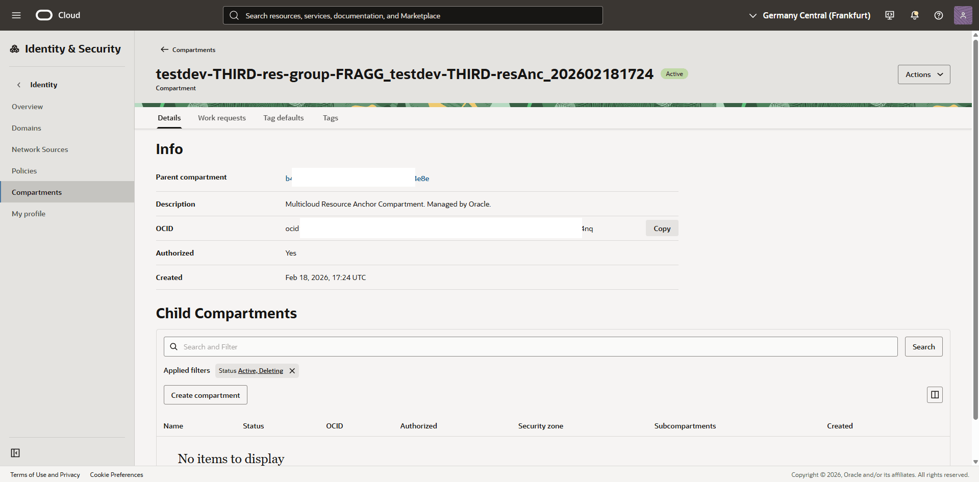 This screenshot shows how to obtain OCID information. This screenshot shows how to obtain OCID information.