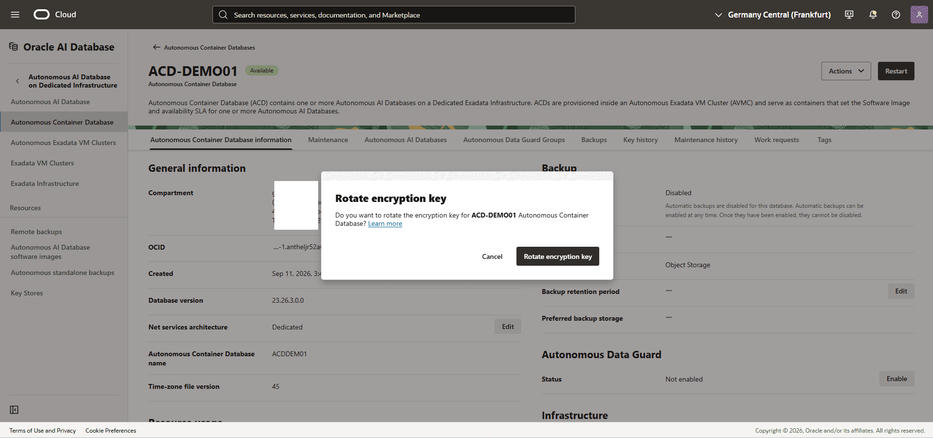 This screenshot shows how to rotate the encryption key. This screenshot shows how to rotate the encryption key.